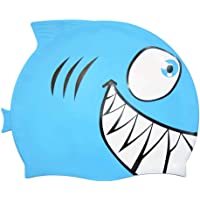 Vosarea Gorro de baño para niños Gorro de baño para bebés de tiburón y pequeños Peces de Silicona (tiburón- Azul Cielo)